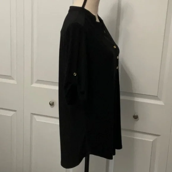 PerSeption Concept Black V-Neck Shirt with Gold Buttons, Large - Picture 4 of 8